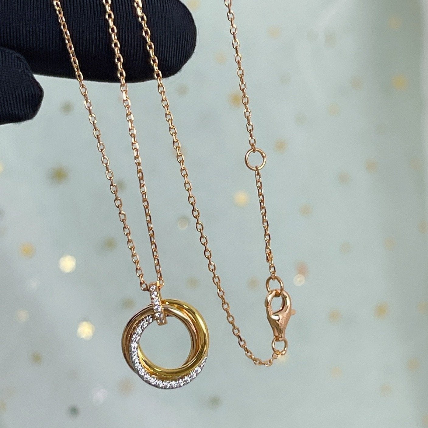 [Glitter Jewelry]TRINITY NECKLACE SILVER GOLD PINK GOLD DIAMONDS