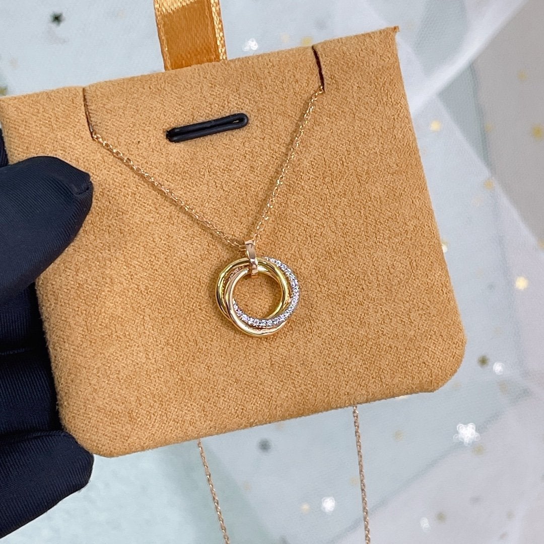 [Glitter Jewelry]TRINITY NECKLACE SILVER GOLD PINK GOLD DIAMONDS