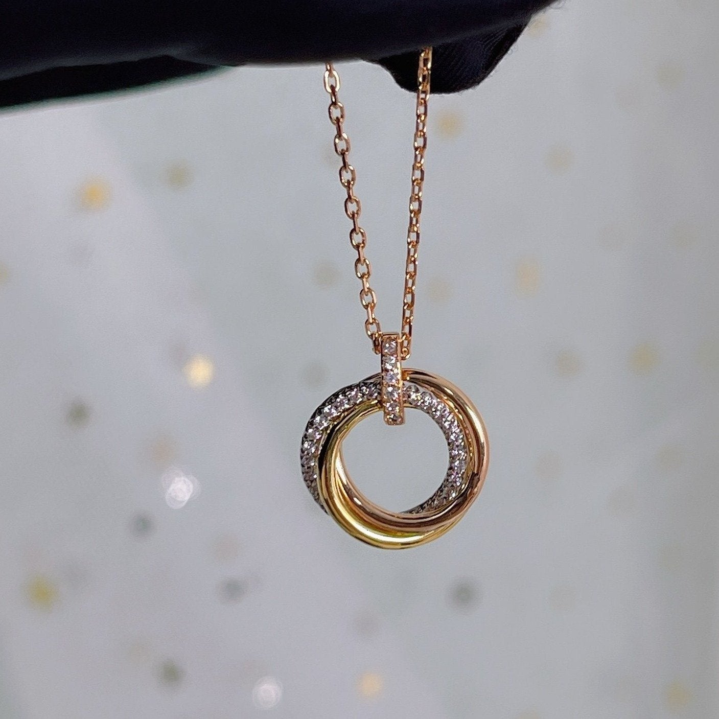 [Glitter Jewelry]TRINITY NECKLACE SILVER GOLD PINK GOLD DIAMONDS