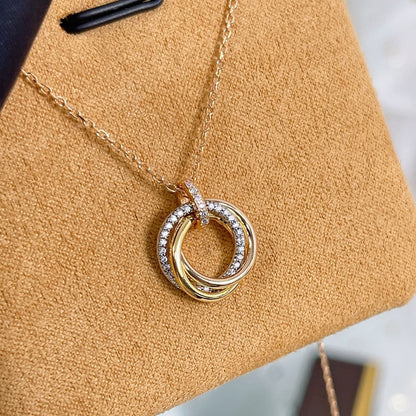 [Glitter Jewelry]TRINITY NECKLACE SILVER GOLD PINK GOLD DIAMONDS