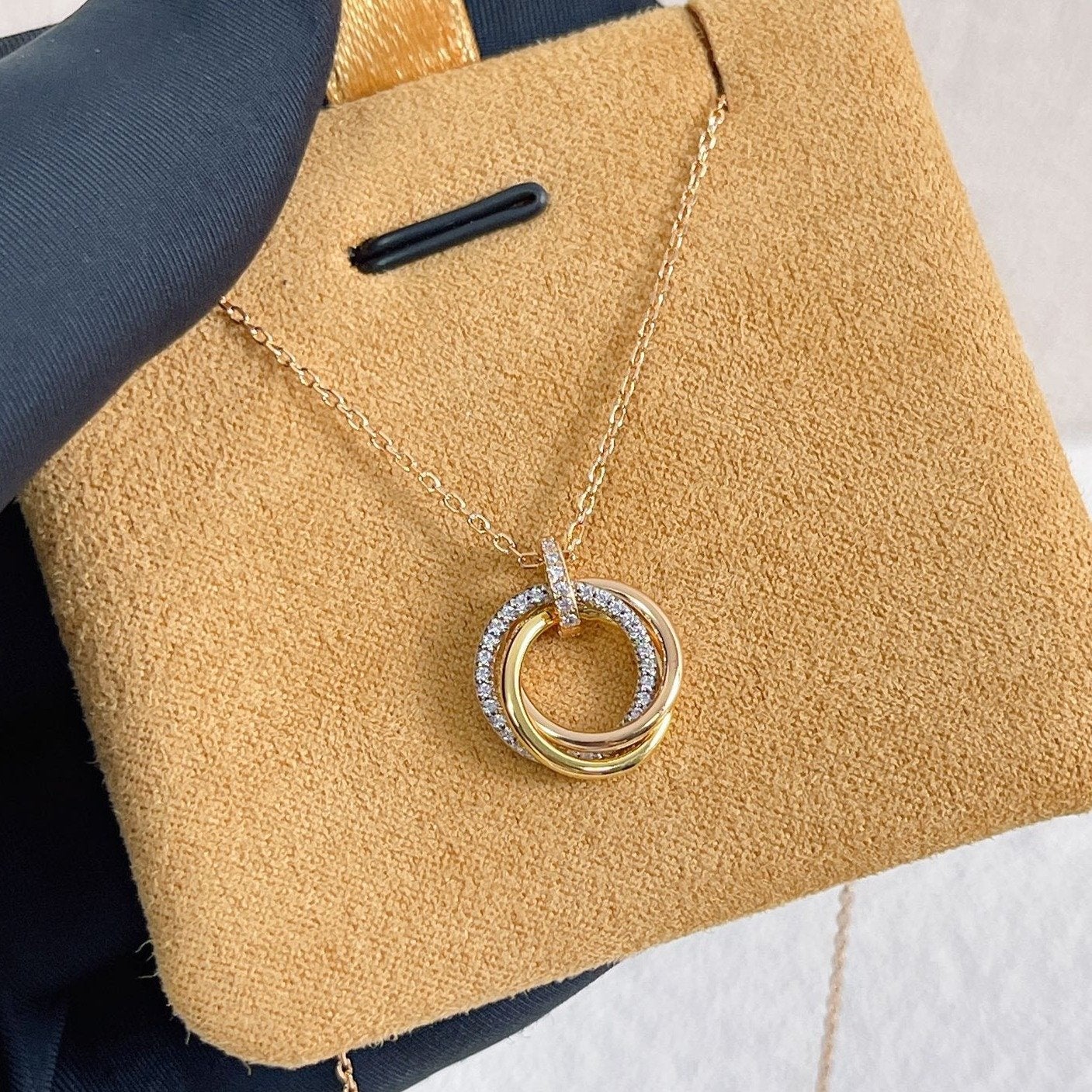 [Glitter Jewelry]TRINITY NECKLACE SILVER GOLD PINK GOLD DIAMONDS