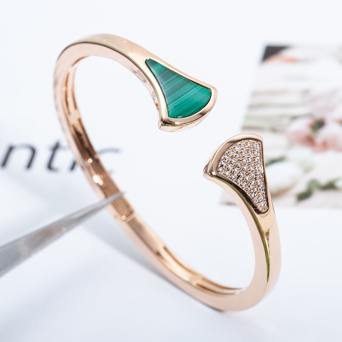 [Glitter Jewelry]DREAM BRACELET OPEN MALACHITE PINK GOLD