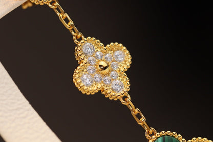 [Glitter Jewelry]CLOVER EARRINGS GOLD MALACHITE DIAMOND 3 MOTIF