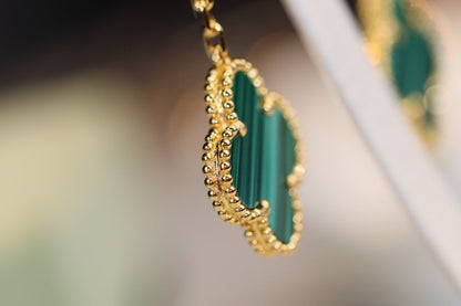 [Glitter Jewelry]CLOVER EARRINGS GOLD MALACHITE DIAMOND 3 MOTIF