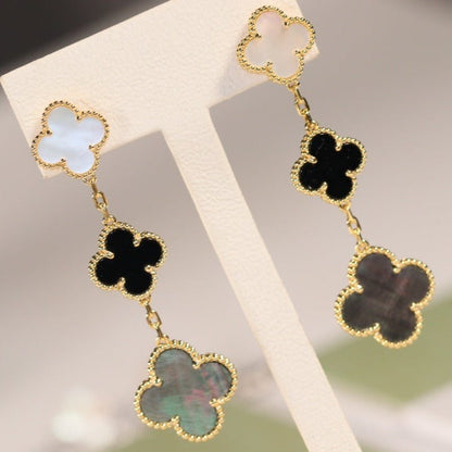 [Glitter Jewelry]CLOVER EARRINGS GOLD ONYX MOP 3 MOTIF