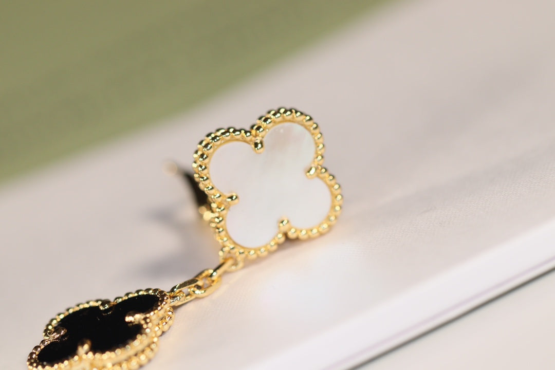 [Glitter Jewelry]CLOVER EARRINGS GOLD ONYX MOP 3 MOTIF