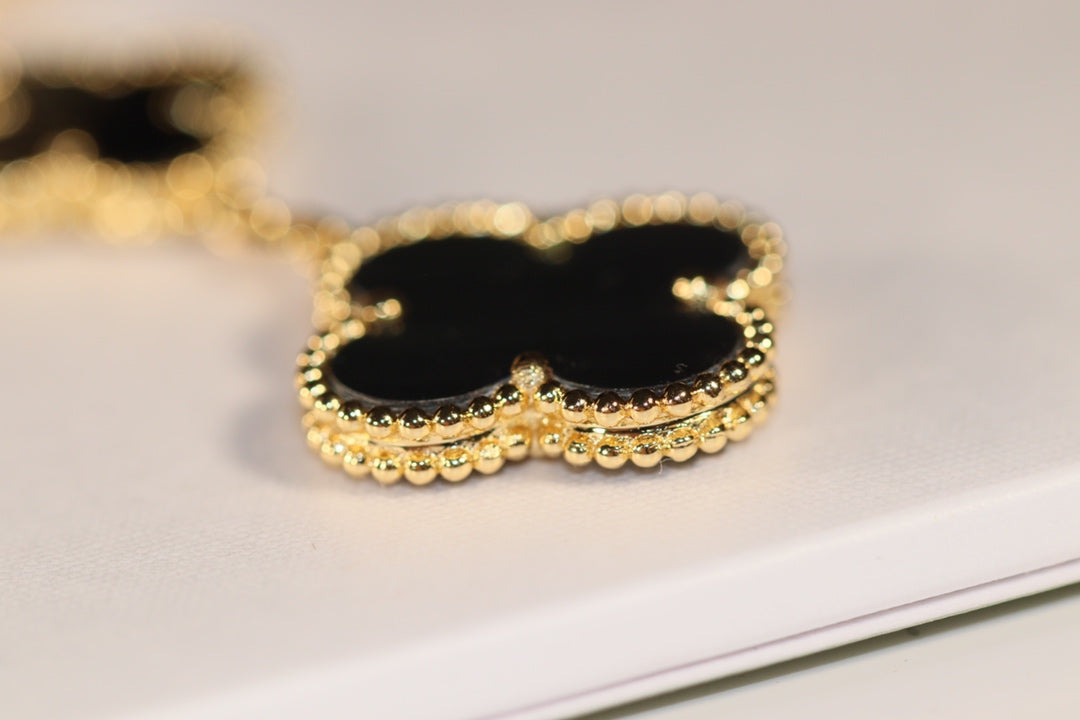 [Glitter Jewelry]CLOVER EARRINGS GOLD ONYX MOP 3 MOTIF