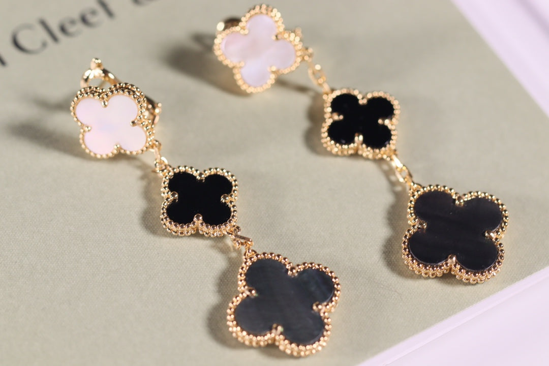 [Glitter Jewelry]CLOVER EARRINGS GOLD ONYX MOP 3 MOTIF