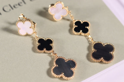 [Glitter Jewelry]CLOVER EARRINGS GOLD ONYX MOP 3 MOTIF