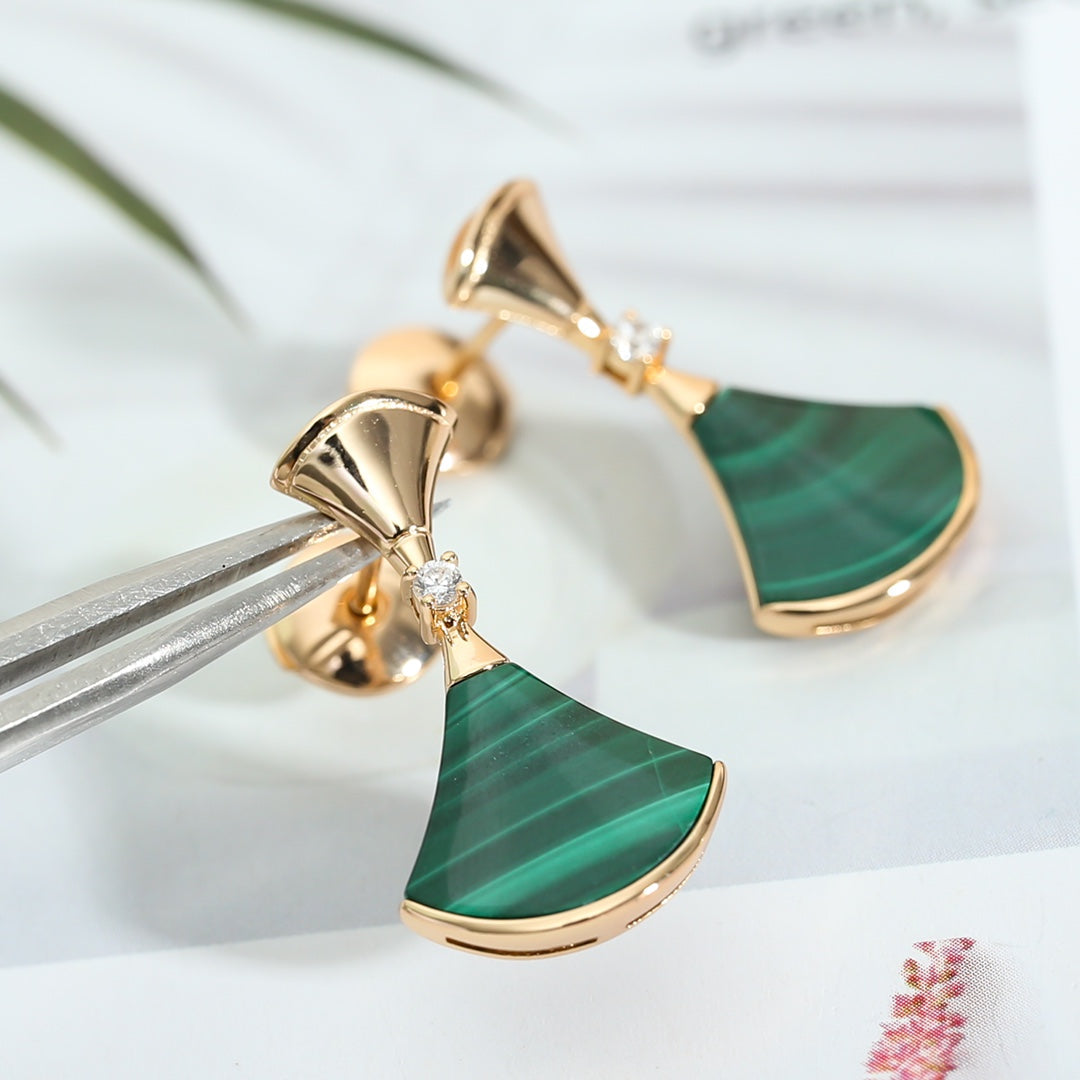 [Glitter Jewelry]DREAM MALACHITE PINK GOLD EARRINGS