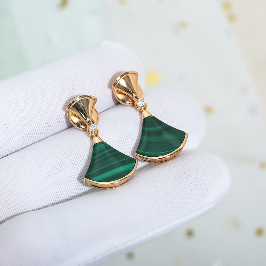 [Glitter Jewelry]DREAM MALACHITE PINK GOLD EARRINGS