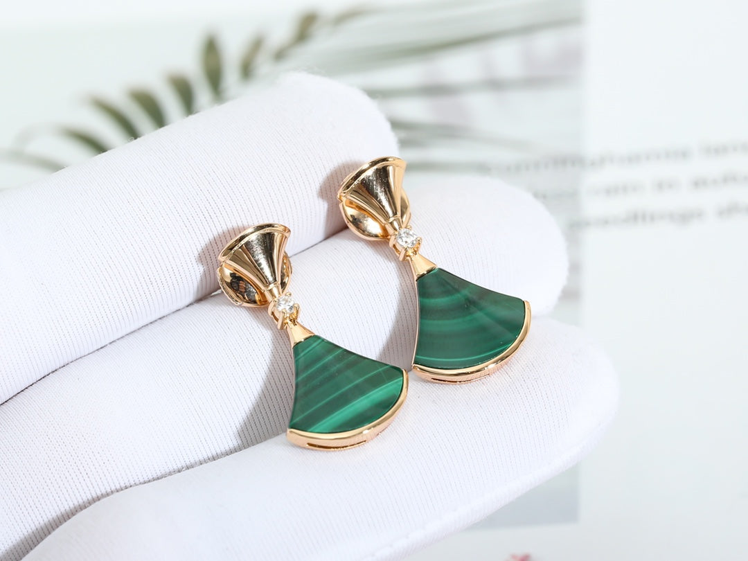 [Glitter Jewelry]DREAM MALACHITE PINK GOLD EARRINGS