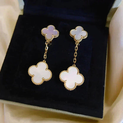 [Glitter Jewelry]CLOVER 2 MOTIF WHITE MOP EARRINGS
