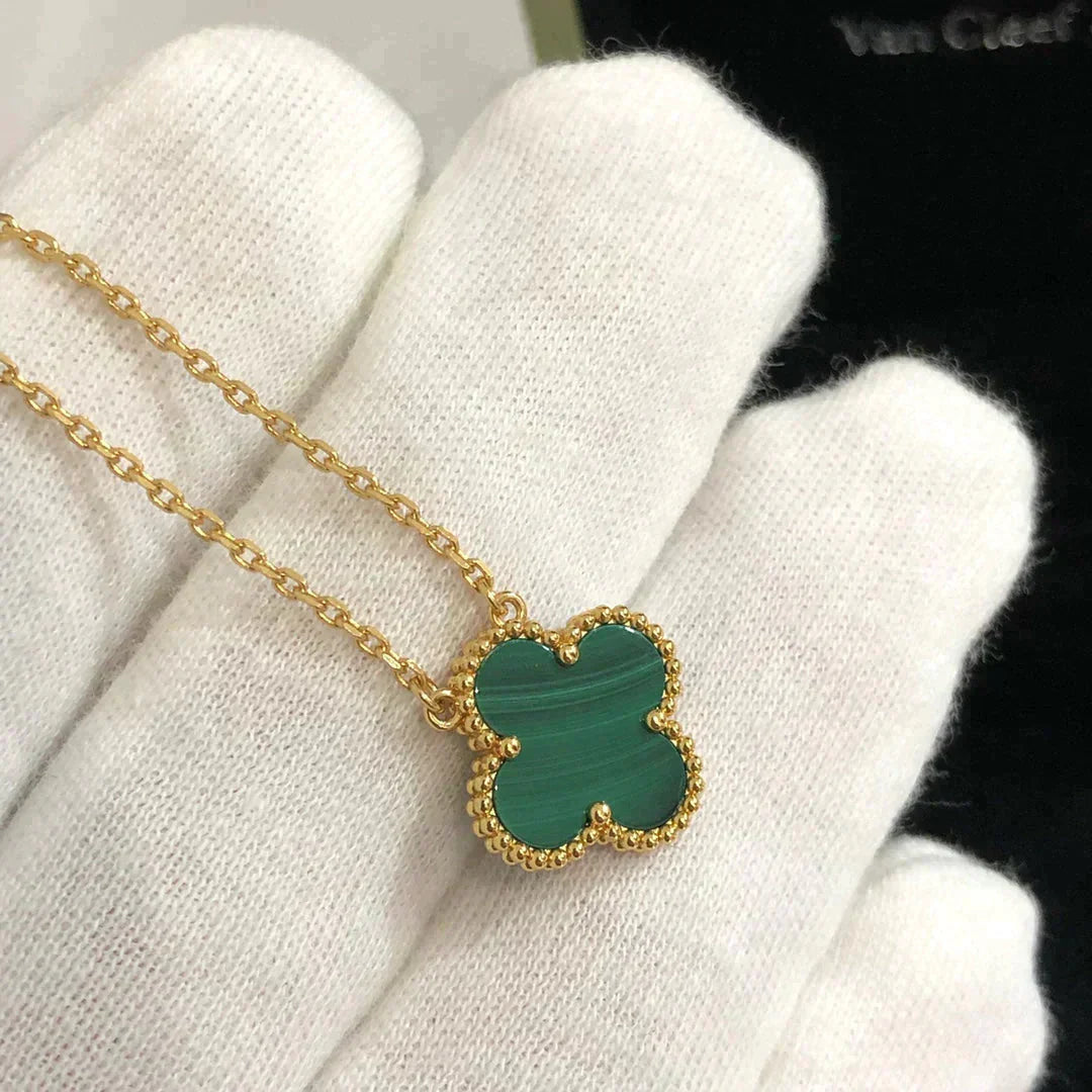 [Glitter Jewelry]CLOVER 15MM MALACHITE SINGLE FLOWER  NECKLACE