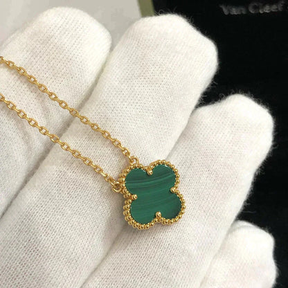 [Glitter Jewelry]CLOVER 15MM MALACHITE SINGLE FLOWER  NECKLACE