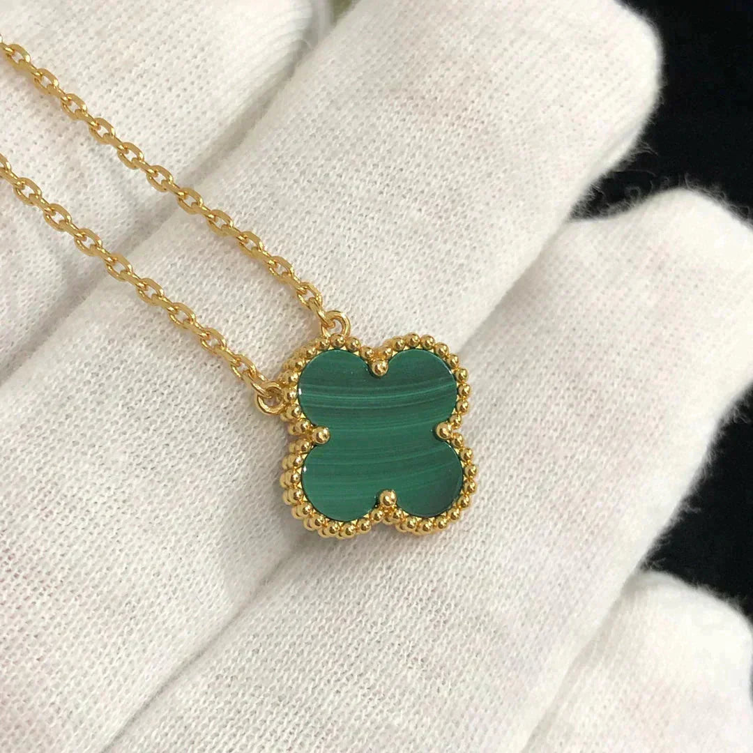 [Glitter Jewelry]CLOVER 15MM MALACHITE SINGLE FLOWER  NECKLACE