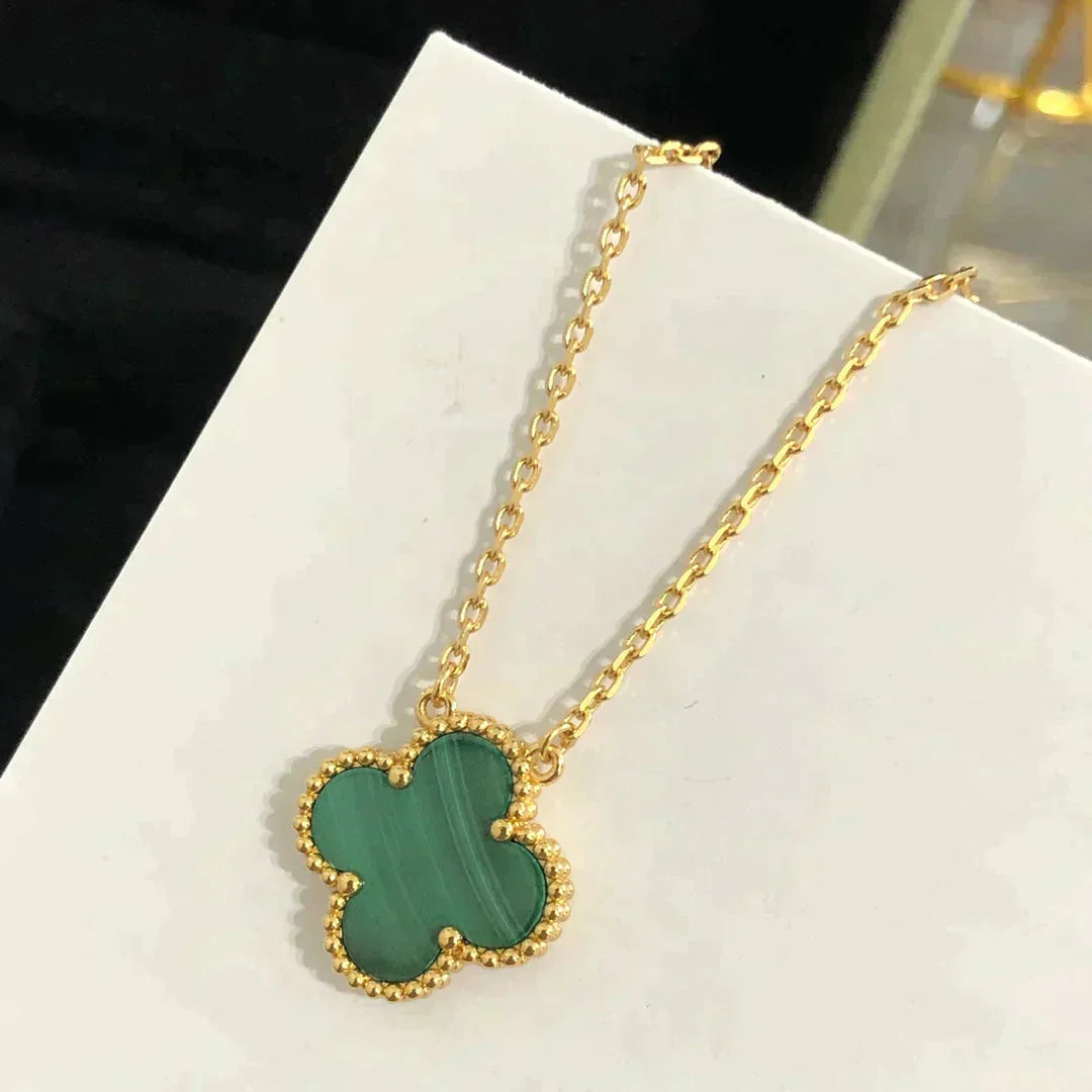 [Glitter Jewelry]CLOVER 15MM MALACHITE SINGLE FLOWER  NECKLACE