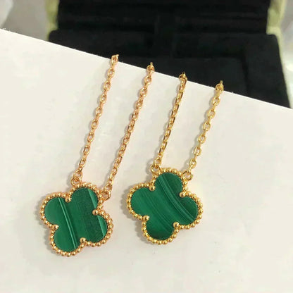 [Glitter Jewelry]CLOVER 15MM MALACHITE SINGLE FLOWER  NECKLACE