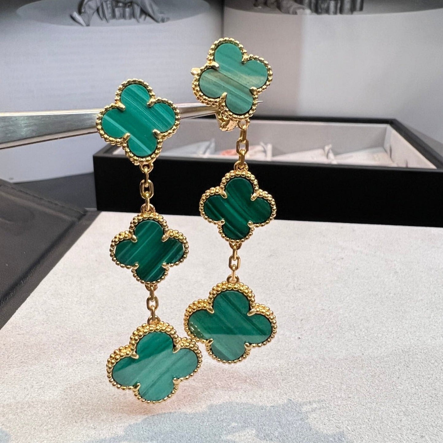 [Glitter Jewelry]CLOVER MALACHITE 3 MOTIFS GOLD