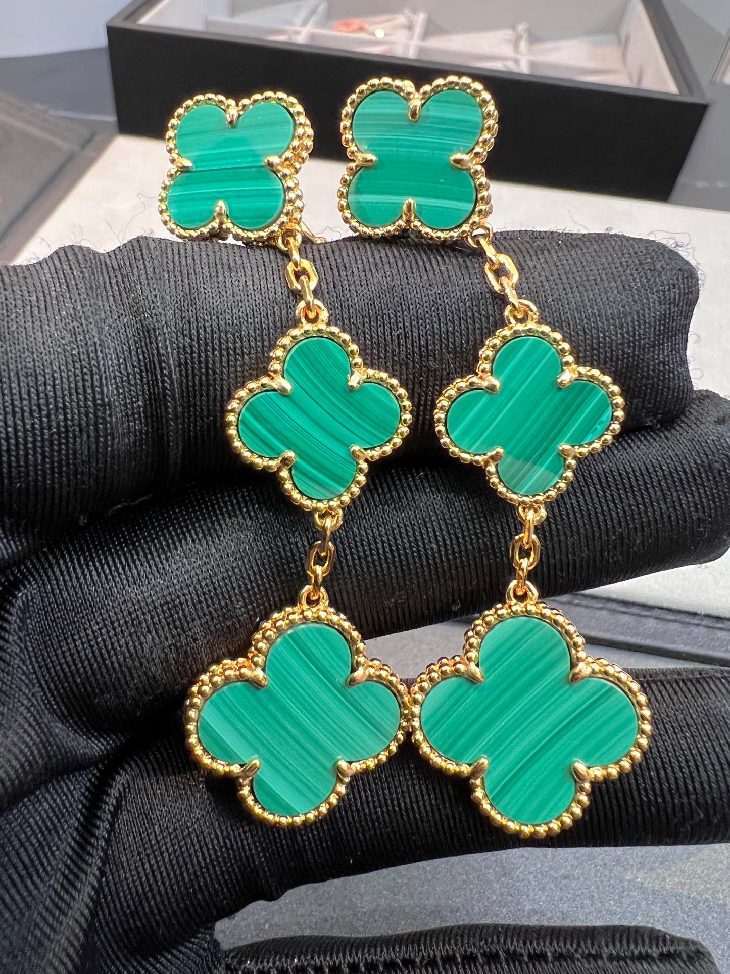 [Glitter Jewelry]CLOVER MALACHITE 3 MOTIFS GOLD