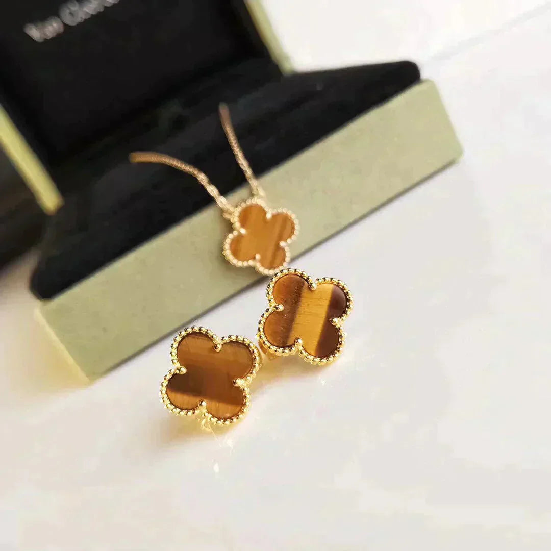[Glitter Jewelry]CLOVER MEDIUM 1 MOTIFS TIGER EYE EARRINGS