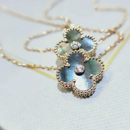 [Glitter Jewelry]CLOVER 15MM DIAMOND AND MOTHER-OF-GREY NECKLACE