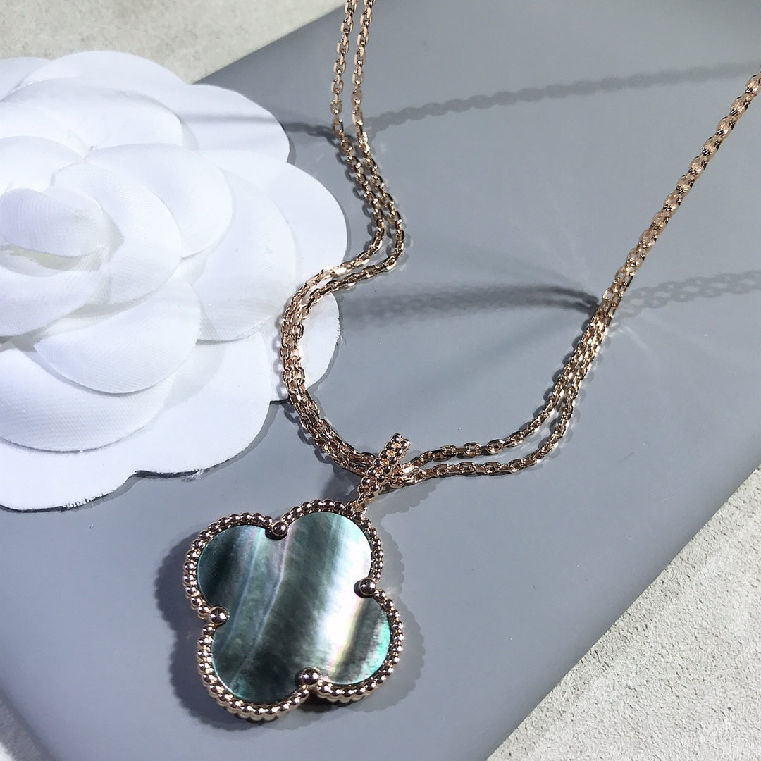 [Glitter Jewelry]CLOVER 25MM GOLD DARK MOP BIG CLOVER NECKLACE