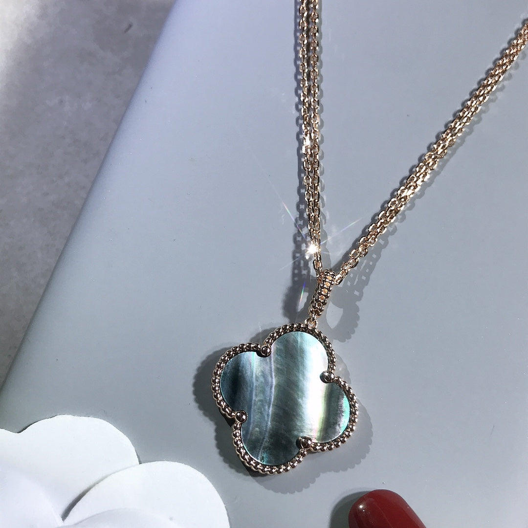 [Glitter Jewelry]CLOVER 25MM GOLD DARK MOP BIG CLOVER NECKLACE