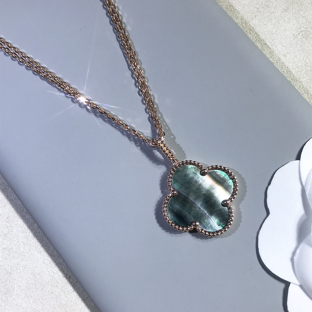 [Glitter Jewelry]CLOVER 25MM GOLD DARK MOP BIG CLOVER NECKLACE