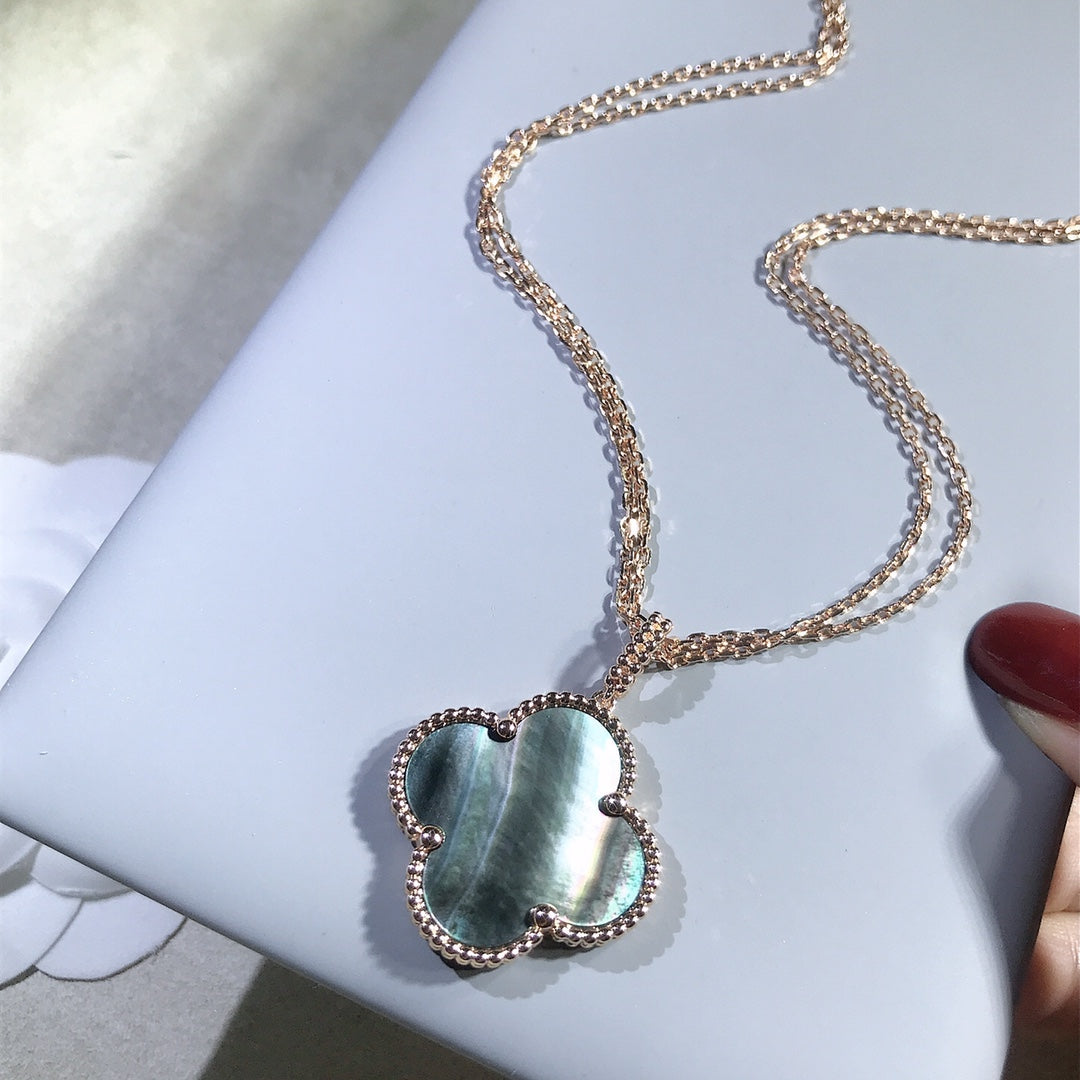 [Glitter Jewelry]CLOVER 25MM GOLD DARK MOP BIG CLOVER NECKLACE