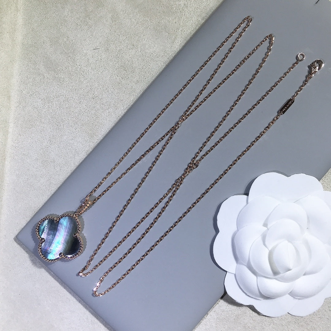 [Glitter Jewelry]CLOVER 25MM GOLD DARK MOP BIG CLOVER NECKLACE