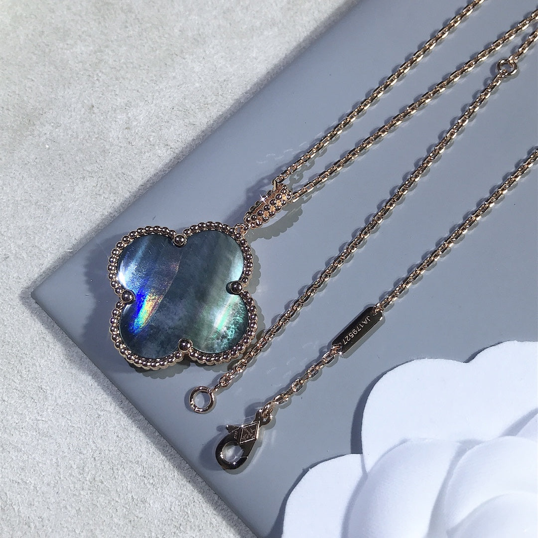 [Glitter Jewelry]CLOVER 25MM GOLD DARK MOP BIG CLOVER NECKLACE