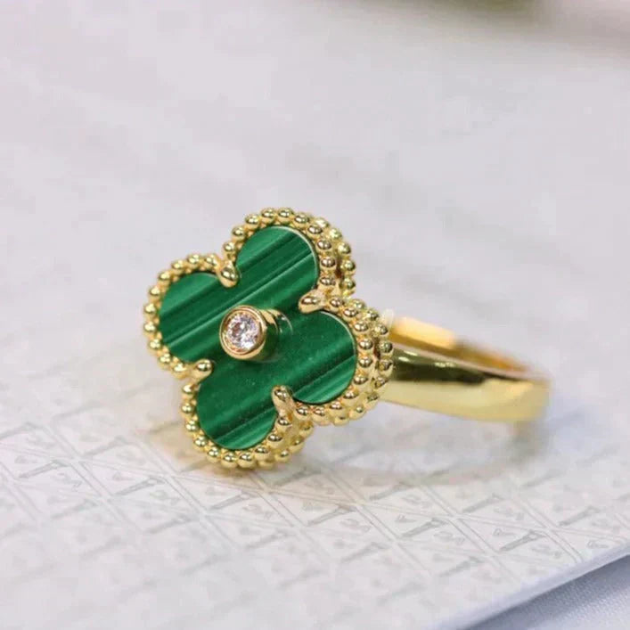 [Glitter Jewelry]CLOVER MALACHITE RING GOLD DIAMOND