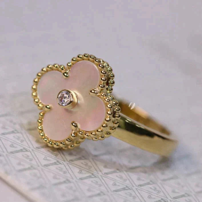 [Glitter Jewelry]CLOVER PINK MOP RING GOLD DIAMOND