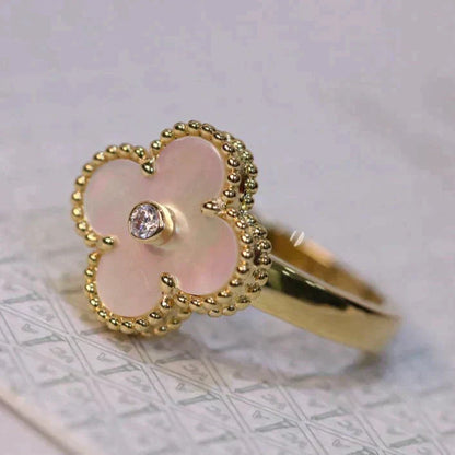 [Glitter Jewelry]CLOVER PINK MOP RING GOLD DIAMOND