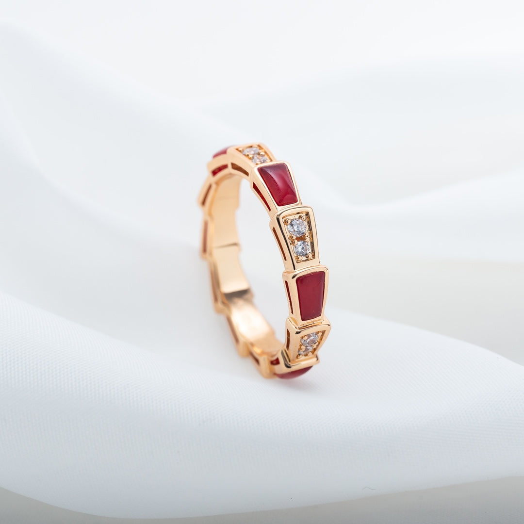 [Glitter Jewelry]SERPENTI RING PINK GOLD CARNELIAN DIAMOND 3MM