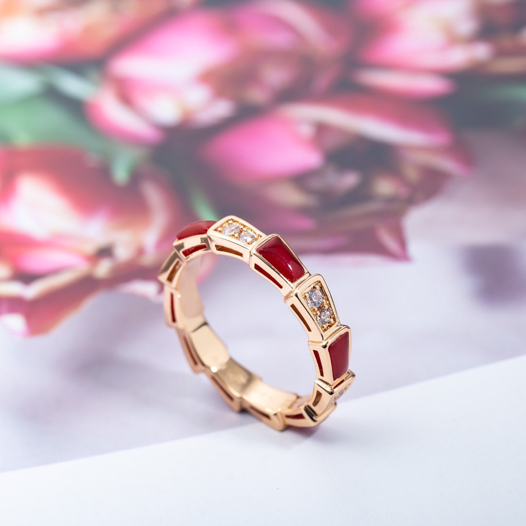 [Glitter Jewelry]SERPENTI RING PINK GOLD CARNELIAN DIAMOND 3MM