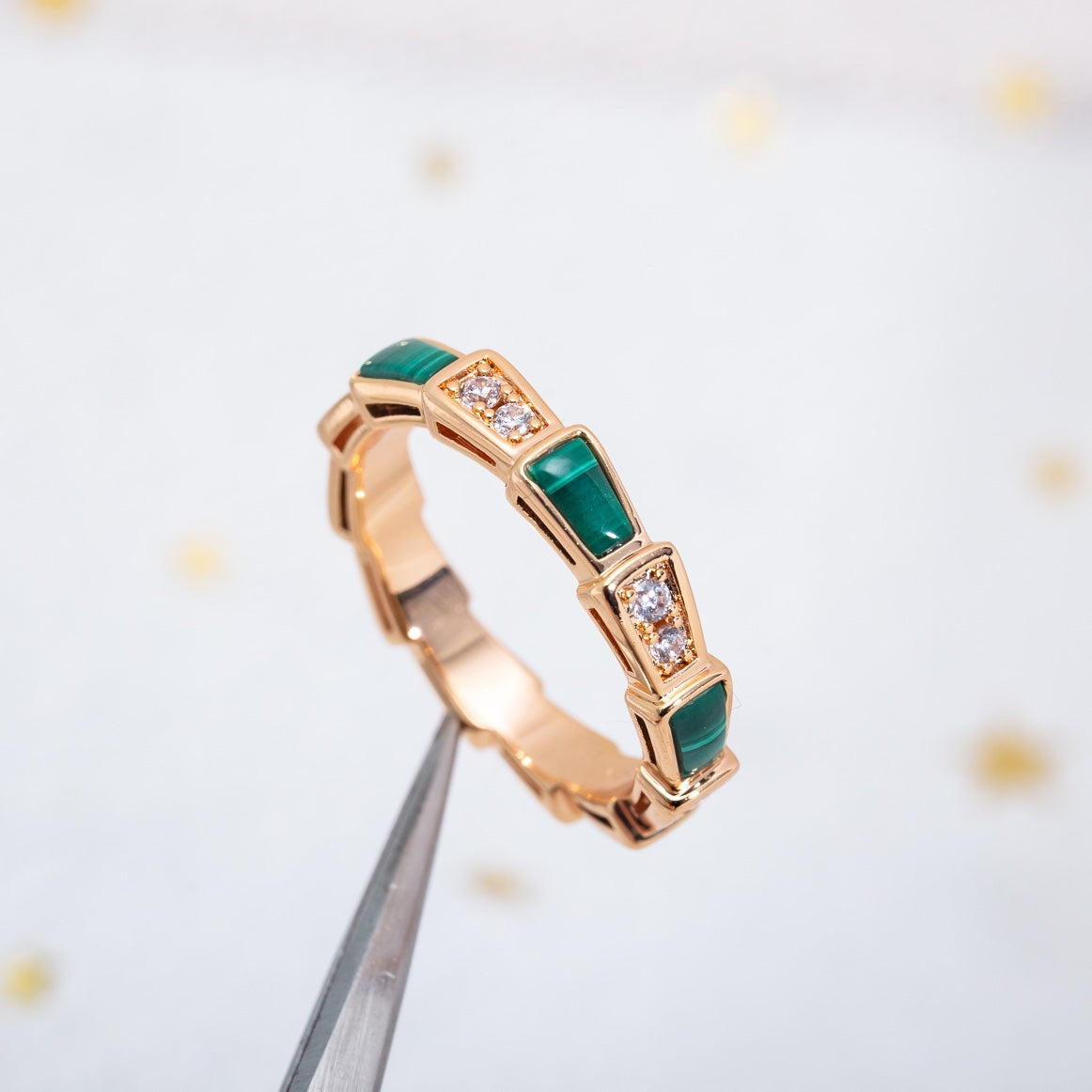[Glitter Jewelry]SERPENTI RING PINK GOLD MALACHITE DIAMOND 3MM