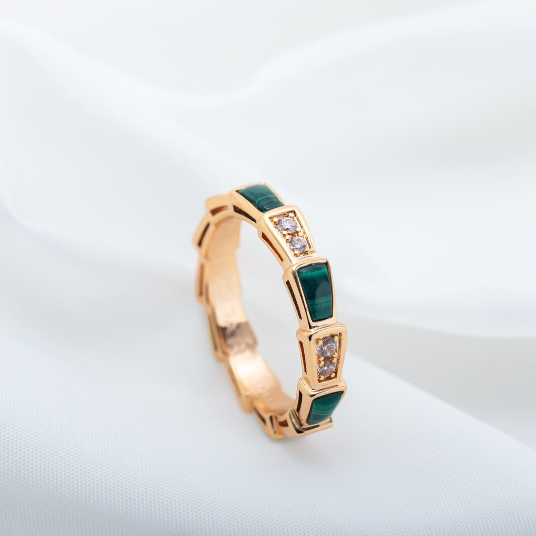 [Glitter Jewelry]SERPENTI RING PINK GOLD MALACHITE DIAMOND 3MM