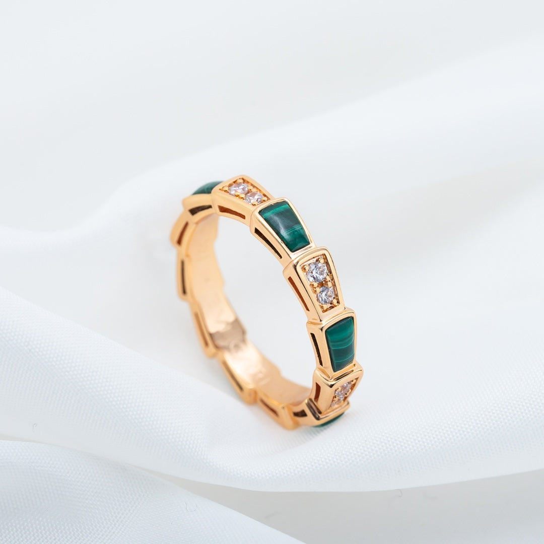 [Glitter Jewelry]SERPENTI RING PINK GOLD MALACHITE DIAMOND 3MM