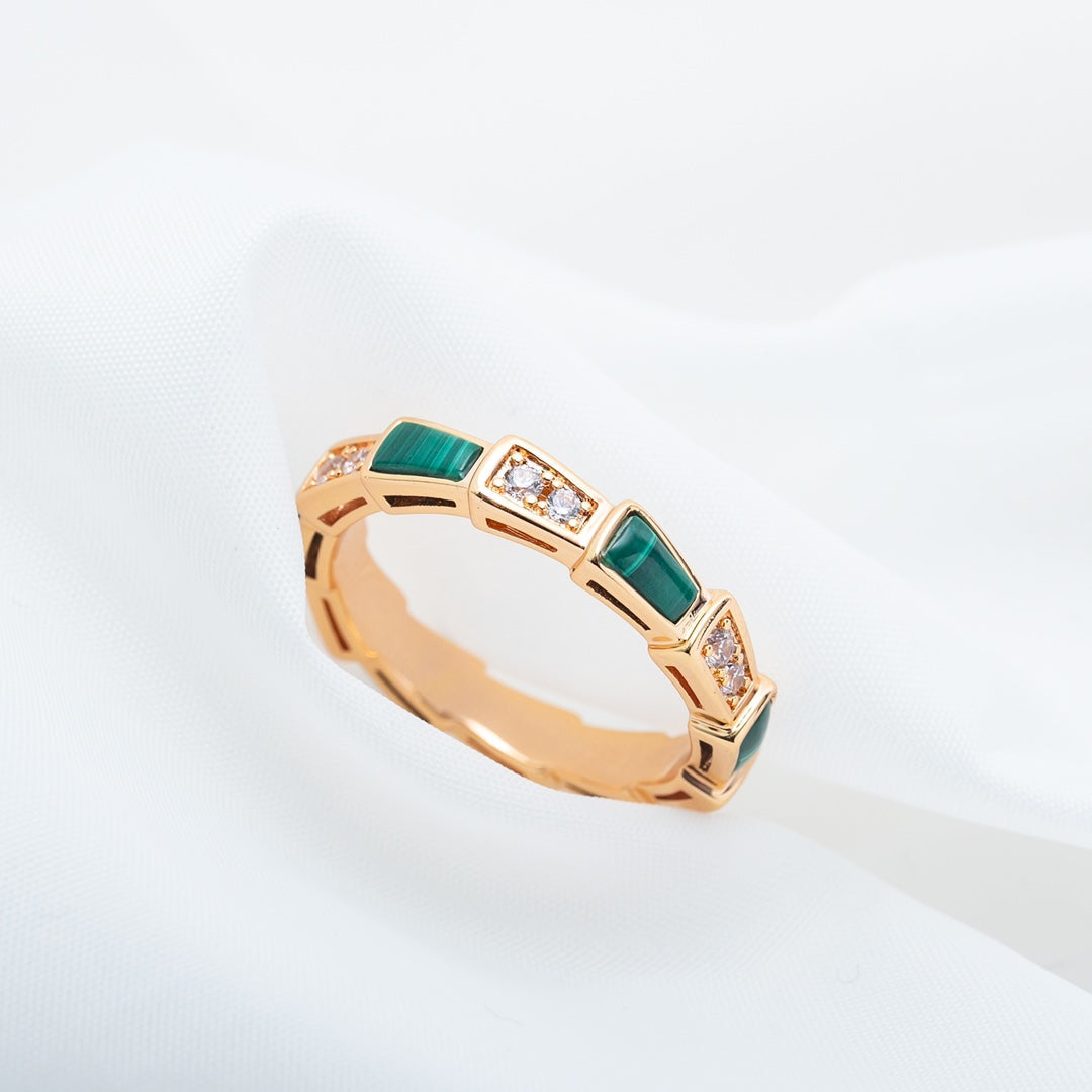 [Glitter Jewelry]SERPENTI RING PINK GOLD MALACHITE DIAMOND 3MM