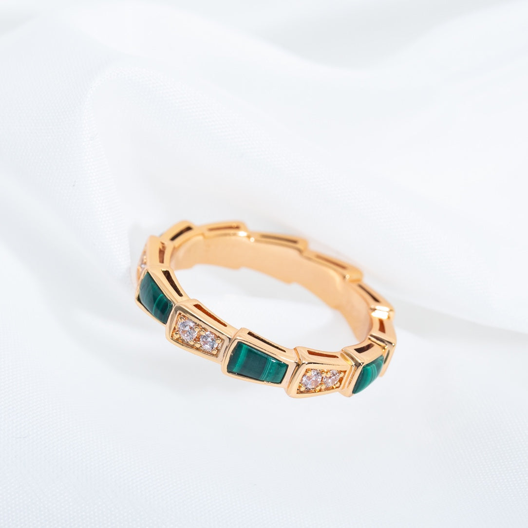 [Glitter Jewelry]SERPENTI RING PINK GOLD MALACHITE DIAMOND 3MM