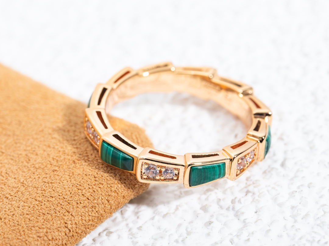 [Glitter Jewelry]SERPENTI RING PINK GOLD MALACHITE DIAMOND 3MM