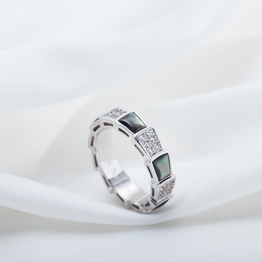 [Glitter Jewelry]SERPENTI RING SILVER DIAMOND BLACK MOP 4MM