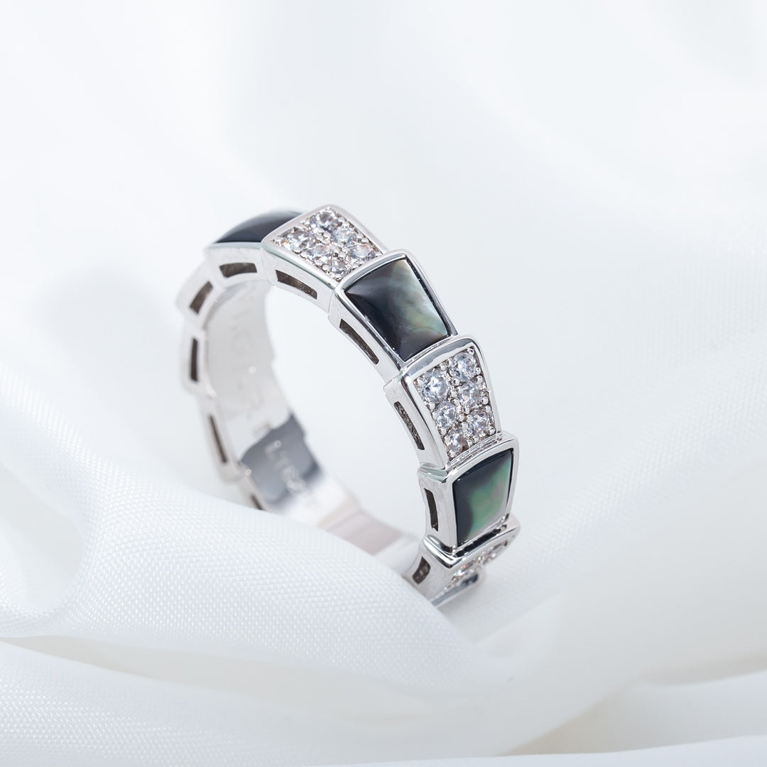 [Glitter Jewelry]SERPENTI RING SILVER DIAMOND BLACK MOP 4MM