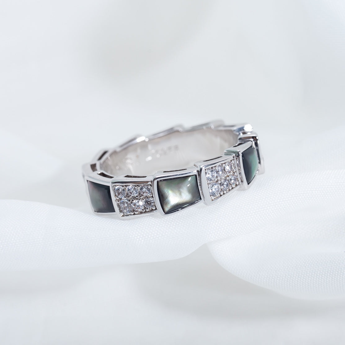 [Glitter Jewelry]SERPENTI RING SILVER DIAMOND BLACK MOP 4MM