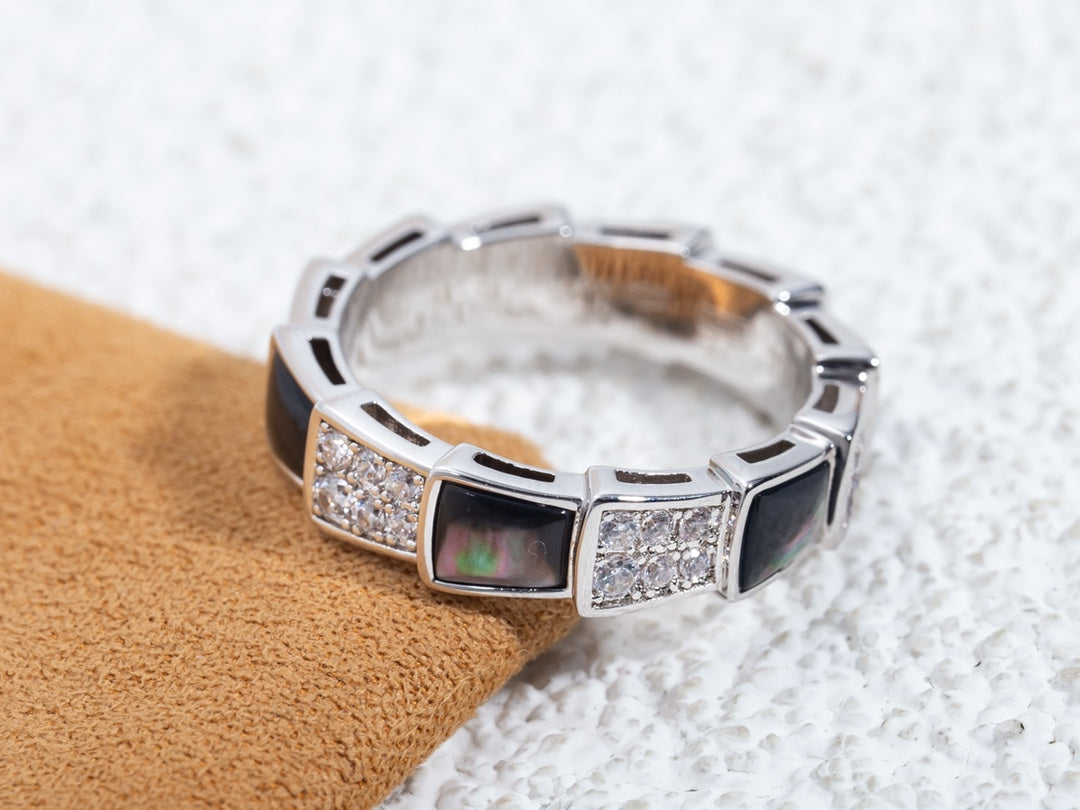[Glitter Jewelry]SERPENTI RING SILVER DIAMOND BLACK MOP 4MM