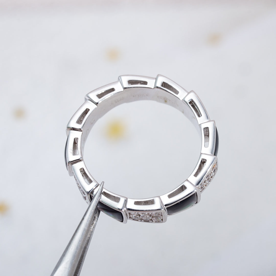 [Glitter Jewelry]SERPENTI RING SILVER DIAMOND BLACK MOP 4MM