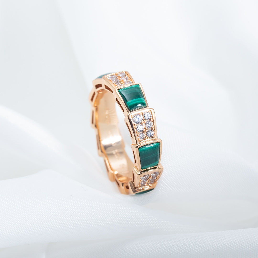 [Glitter Jewelry]SERPENTI RING PINK GOLD MALACHITE DIAMOND PAVED 4MM