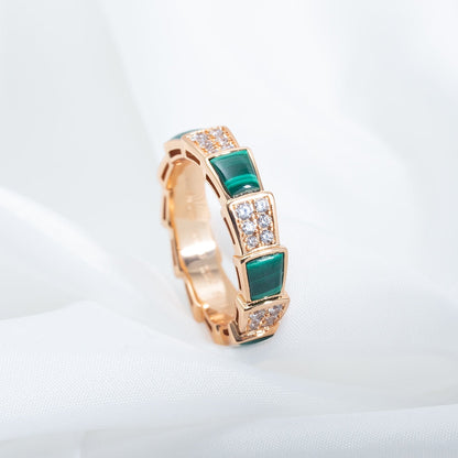 [Glitter Jewelry]SERPENTI RING PINK GOLD MALACHITE DIAMOND PAVED 4MM